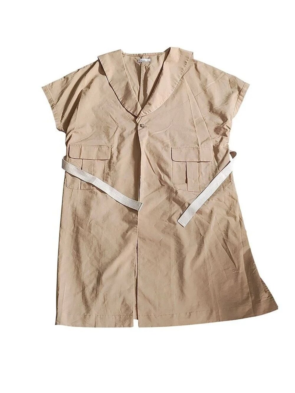 Niko And... Short Sleeve Sailor Style Collar Solid Tan Beige Jacket OS
